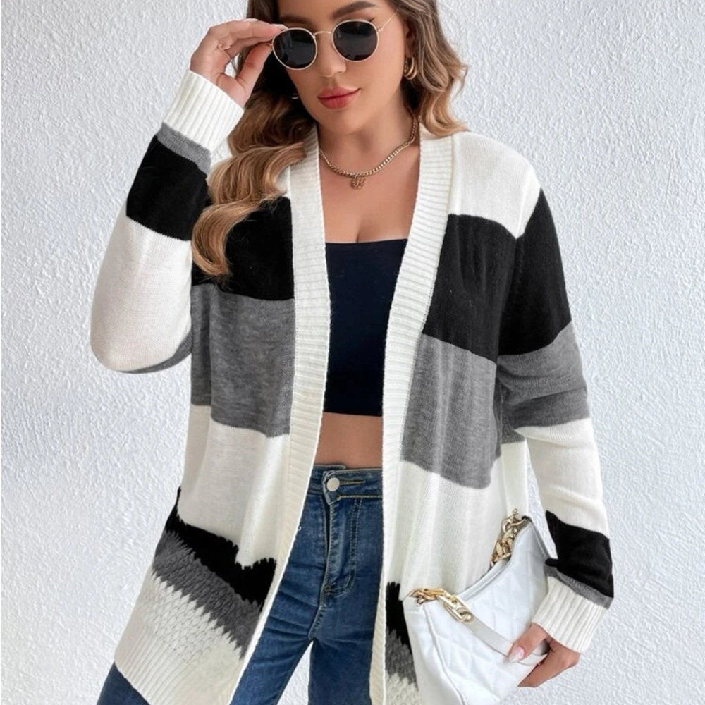 color block duster cardigan